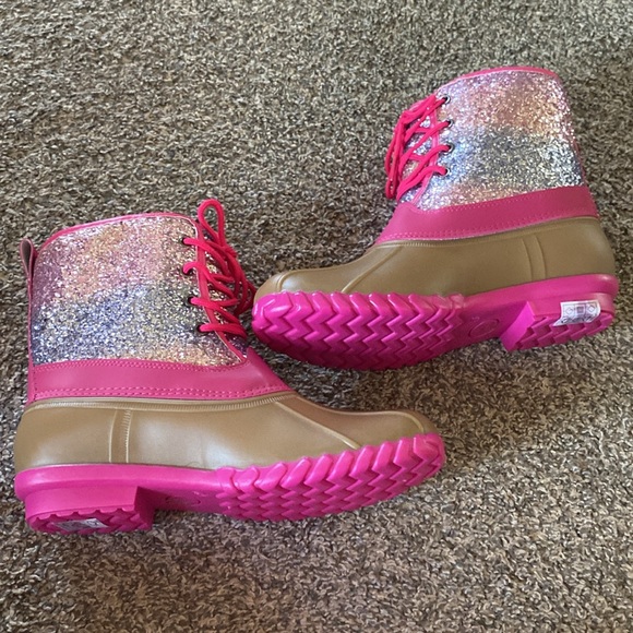 Women’s fabkids duck boots lined pink brown and sequins super cute - Picture 2 of 3